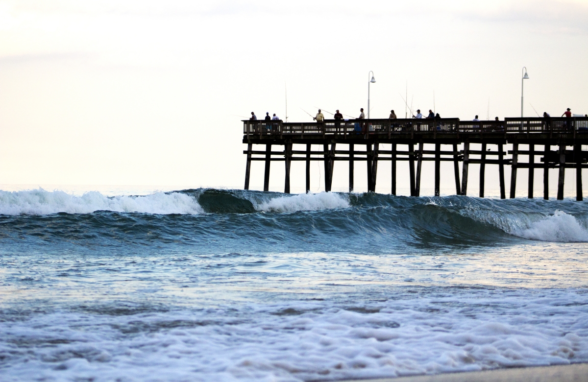 Fishing pier and waves.
