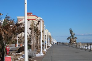 King Neptune stands guard over Virginia Beach's favorite running spot, the boardwalk.