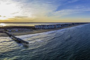 Sunset aerial view of Little Island Pier